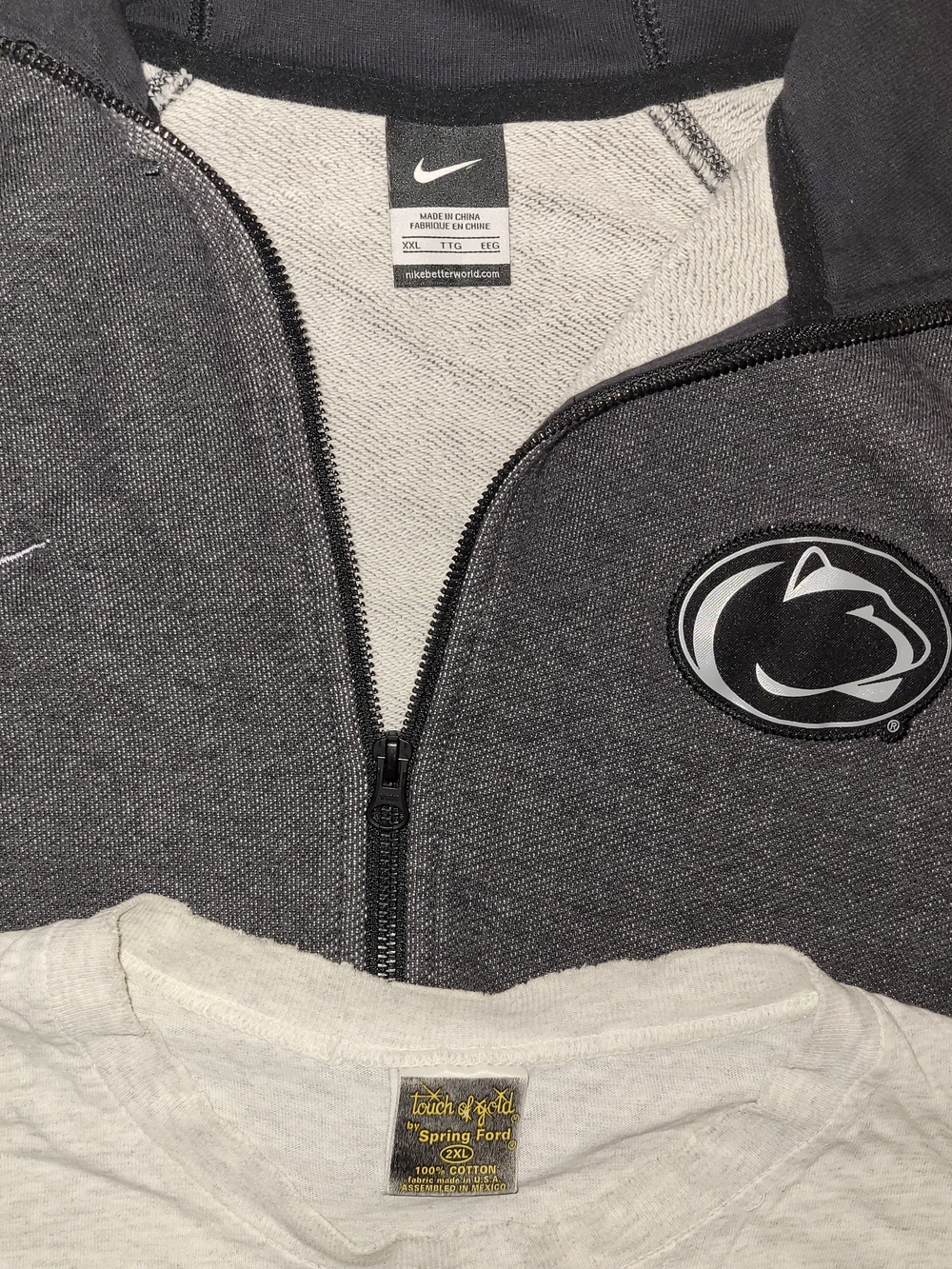 Penn State 2XL Bundle: Nike Black Zip-up Hoodie / Vintage Thrased Gray T-shirt - Picture 2 of 7